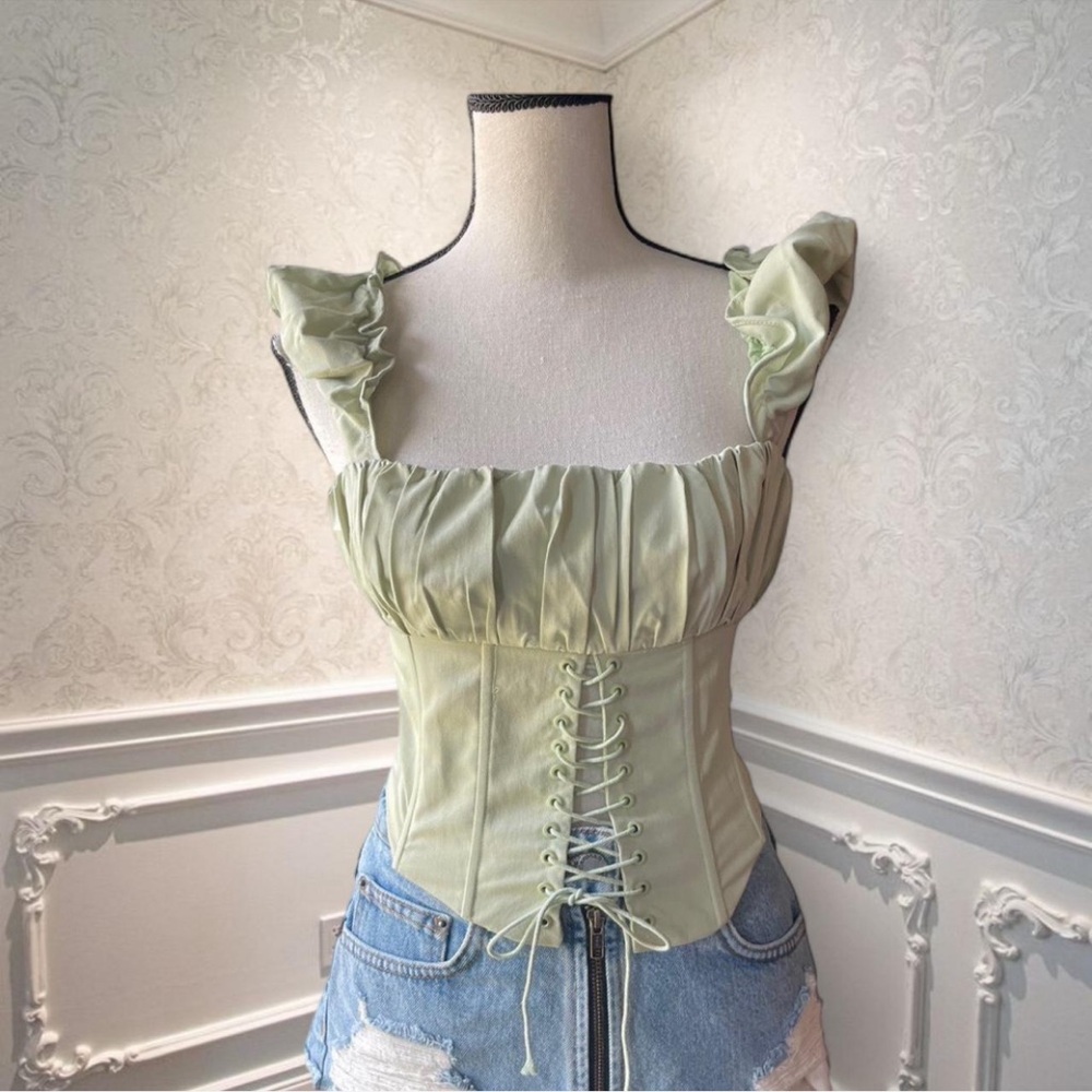 Princess Polly Sage Ruffle Corset Blouse
